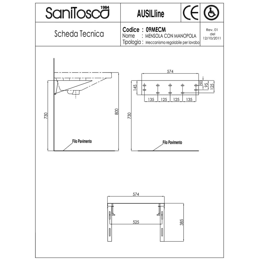 Mensola reclinabile manualmente con manopole per lavabi accessibili Sanitosco