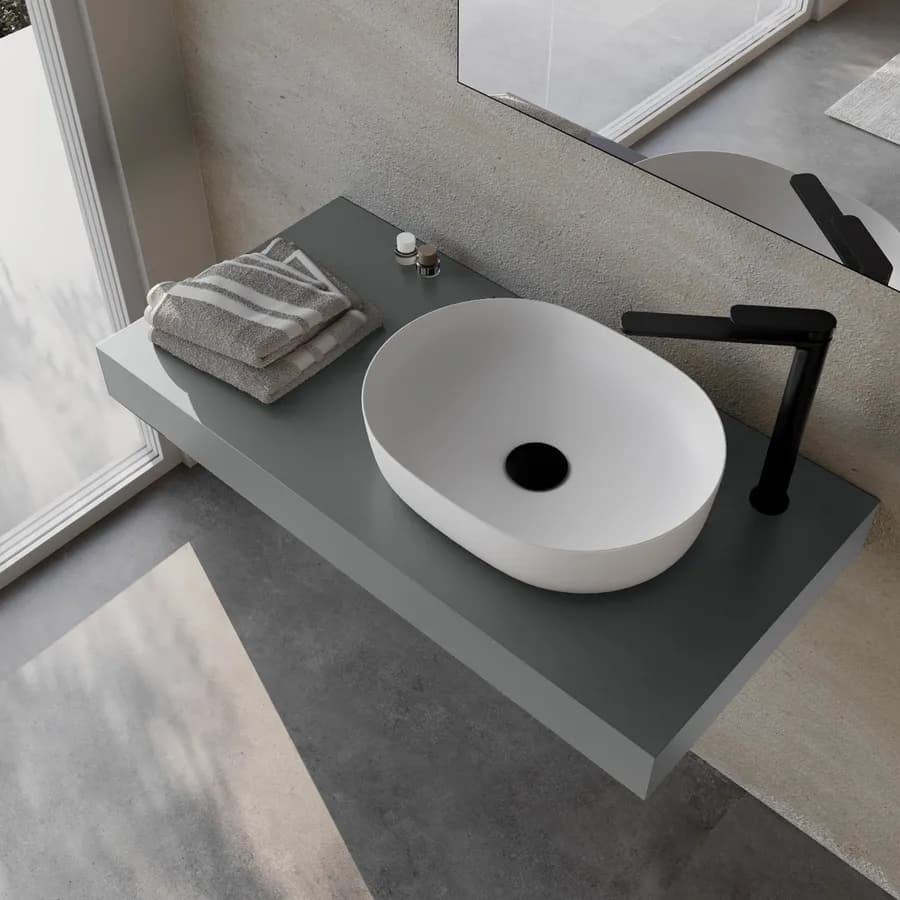 Mensolone bagno 10 h sospeso 100 cm in legno grigio ombra chiaro - Plain