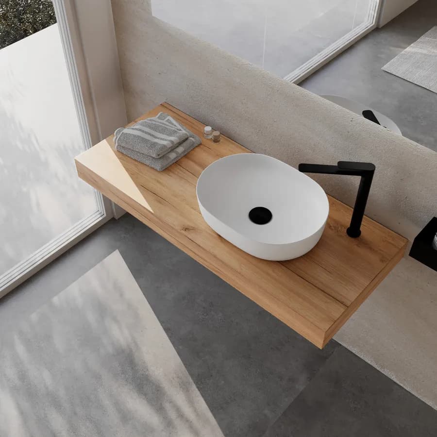 Mensolone bagno 10 h sospeso 120 cm in legno rovere gold - Plain