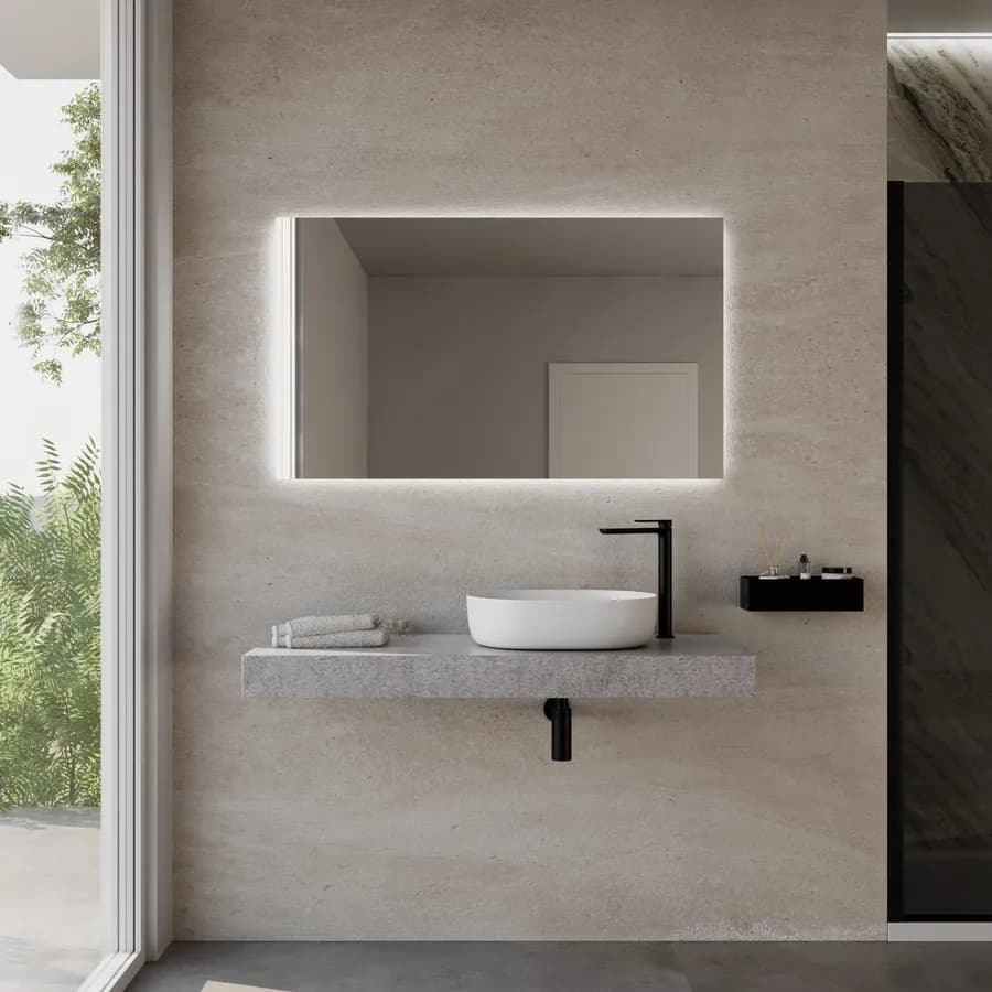Mensolone bagno 10 h sospeso 130 cm in legno grigio pietra opaco - Plain