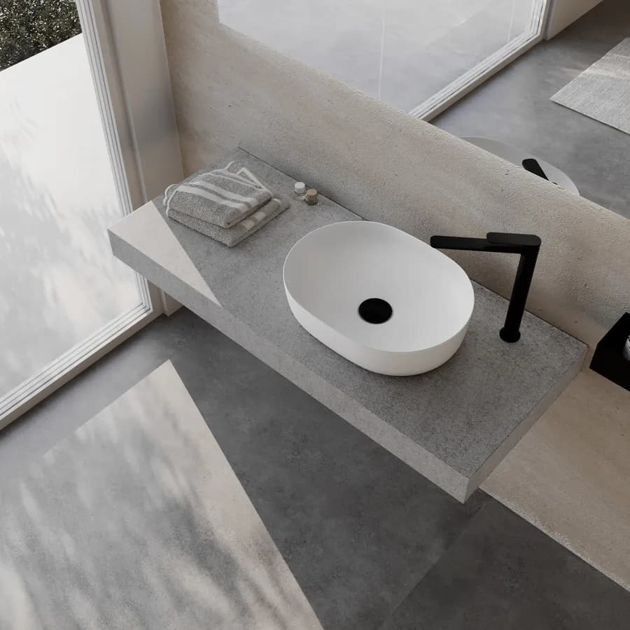 Mensolone bagno 10 h sospeso 130 cm in legno grigio pietra opaco - Plain