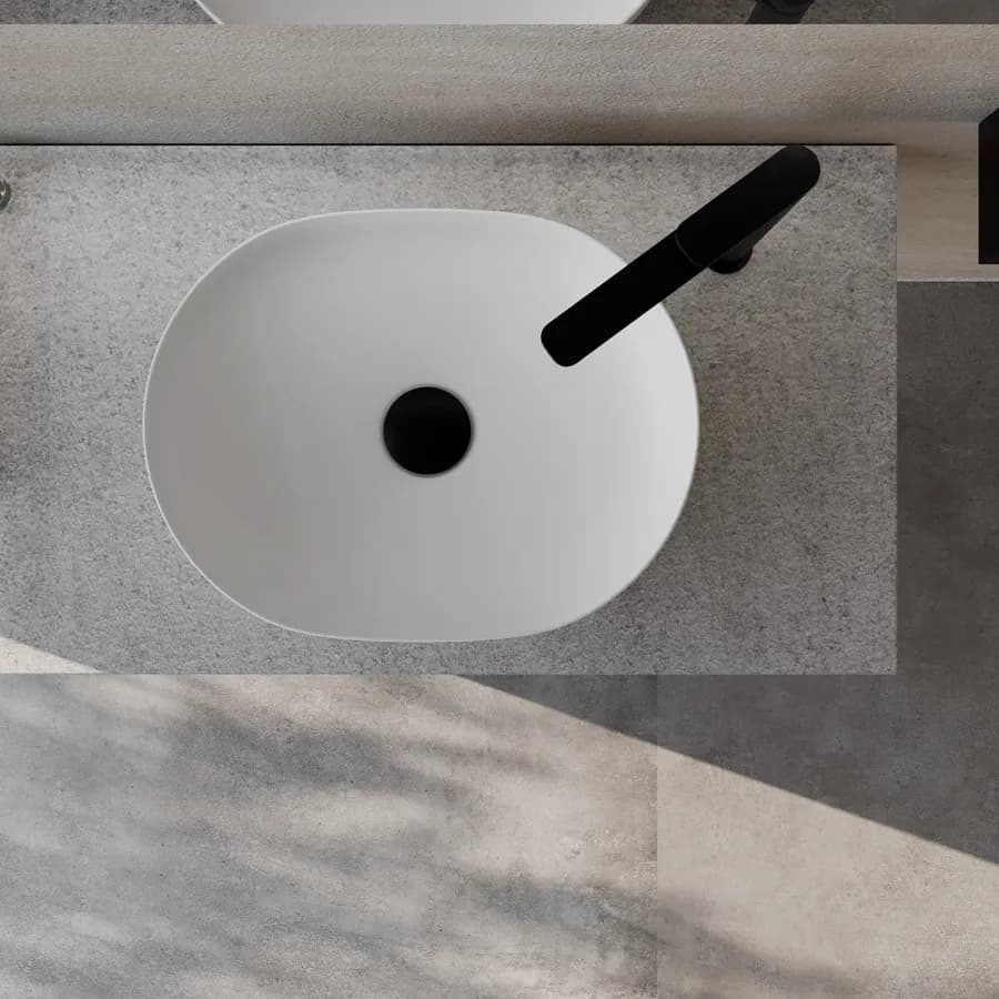 Mensolone bagno 10 h sospeso 130 cm in legno grigio pietra opaco - Plain