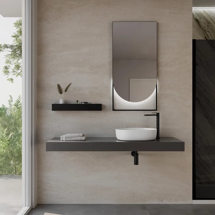 Mensolone bagno 10 h sospeso 140 cm in legno grigio ombra - Plain