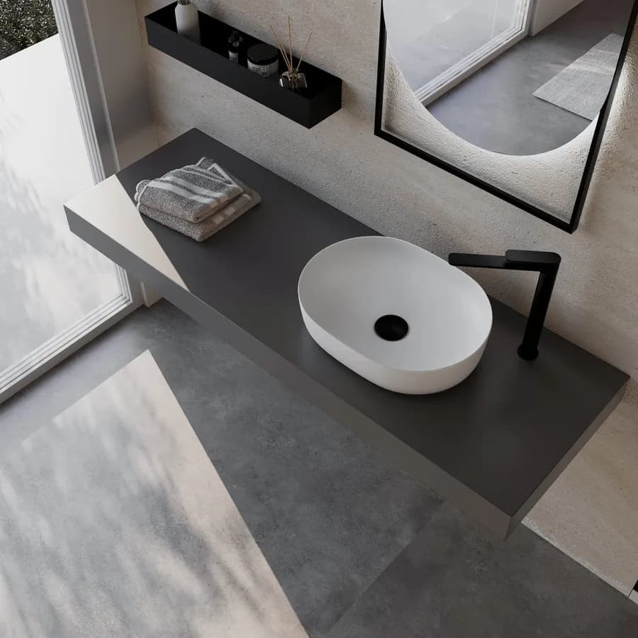 Mensolone bagno 10 h sospeso 140 cm in legno grigio ombra - Plain