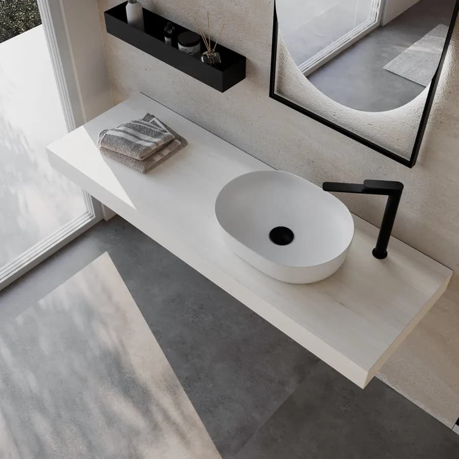 Mensolone bagno 10 h sospeso 140 cm in legno rovere bianco - Plain