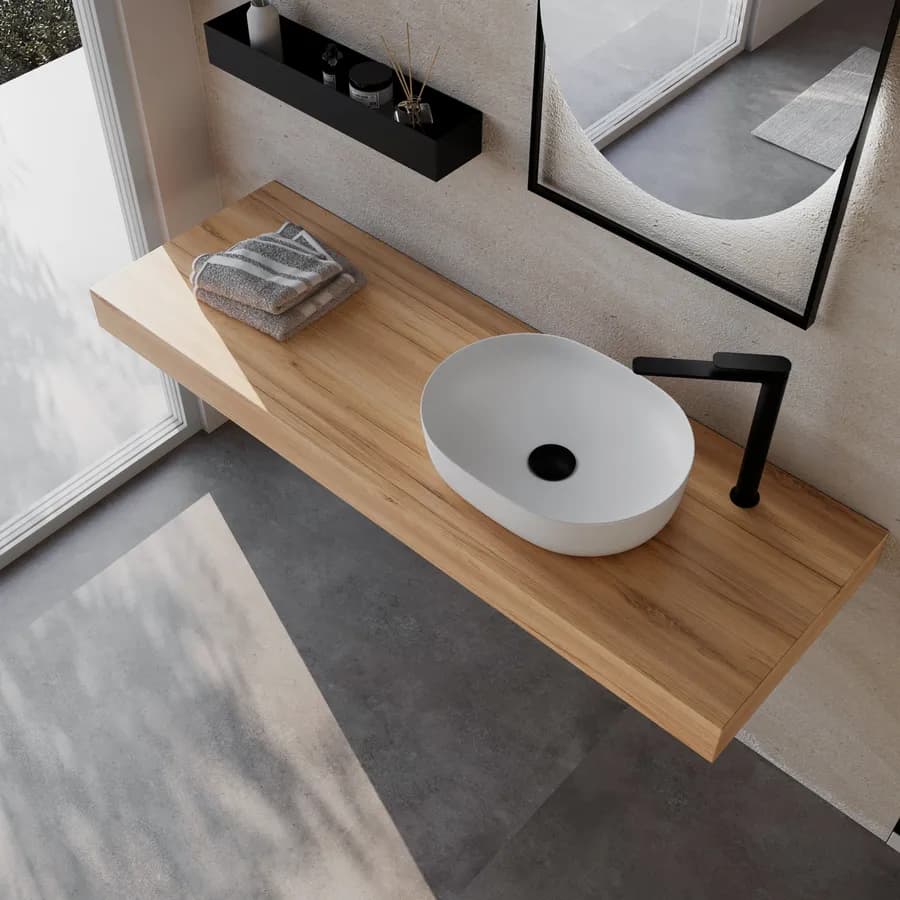 Mensolone bagno 10 h sospeso 150 cm in legno rovere gold - Plain