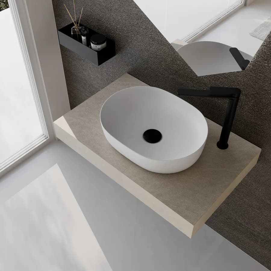 Mensolone bagno 10 h sospeso 80 cm in legno argilla - Plain