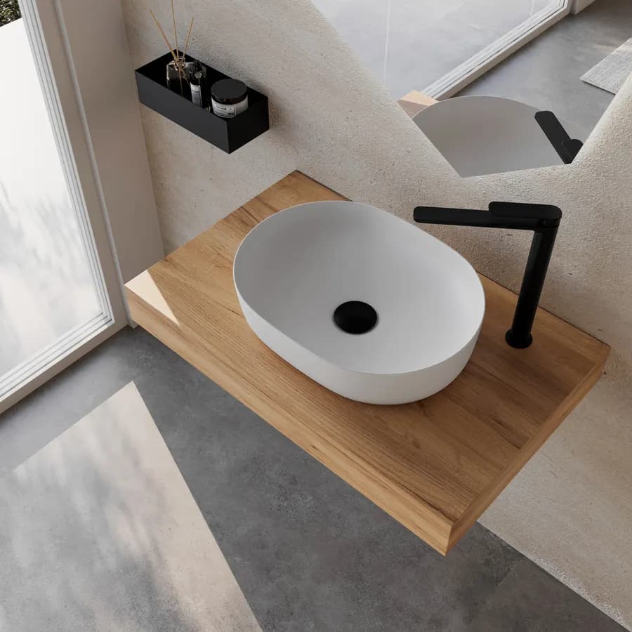 Mensolone bagno 10 h sospeso 80 cm in legno rovere gold - Plain
