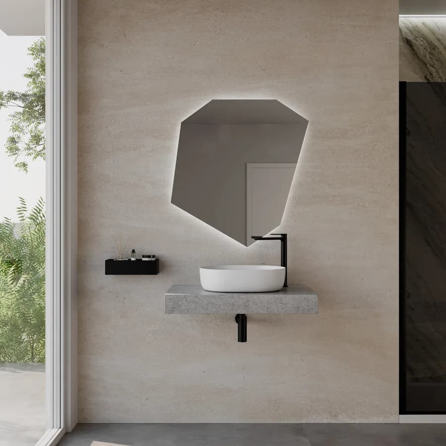 Mensolone bagno 10 h sospeso 90 cm in legno grigio pietra opaco - Plain