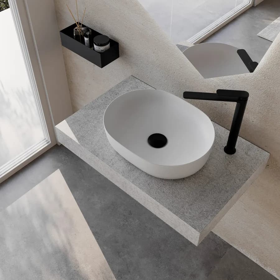 Mensolone bagno 10 h sospeso 90 cm in legno grigio pietra opaco - Plain