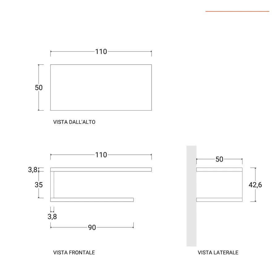 Mensolone bagno 110 cm con ripiano in legno rovere bianco e portasalviette nero opaco - Plain