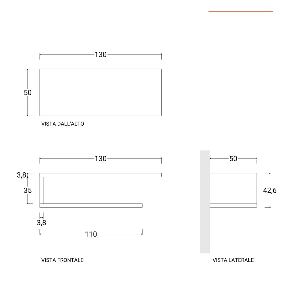 Mensolone bagno 130 cm con ripiano in legno rovere bianco e portasalviette bianco opaco - Plain