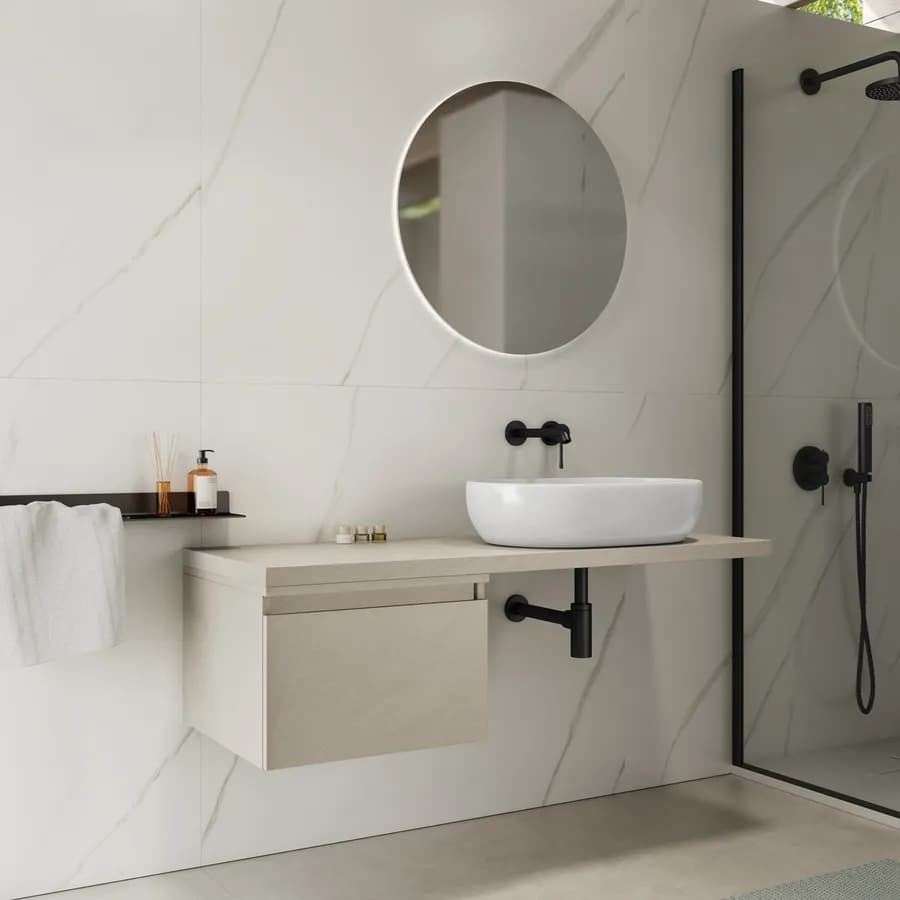 Mensolone bagno 140 cm con cassetto sospeso 50 cm in legno argilla - Plain