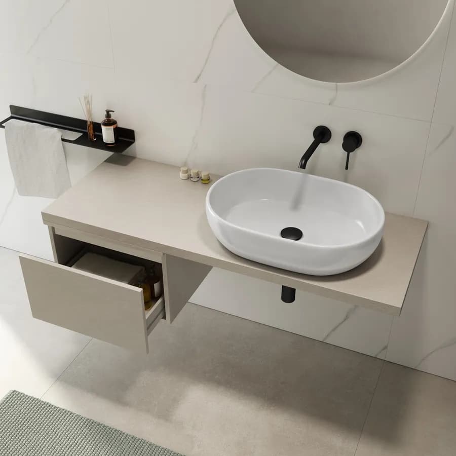Mensolone bagno 140 cm con cassetto sospeso 50 cm in legno argilla - Plain