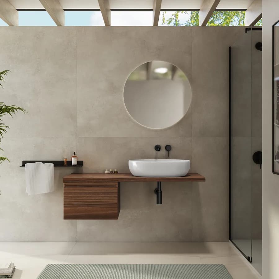 Mensolone bagno 140 cm con cassetto sospeso 50 cm in legno rovere deciso - Plain