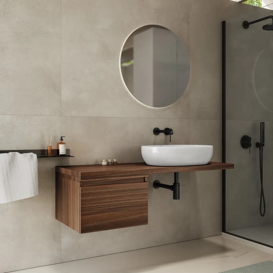 Mensolone bagno 140 cm con cassetto sospeso 50 cm in legno rovere deciso - Plain