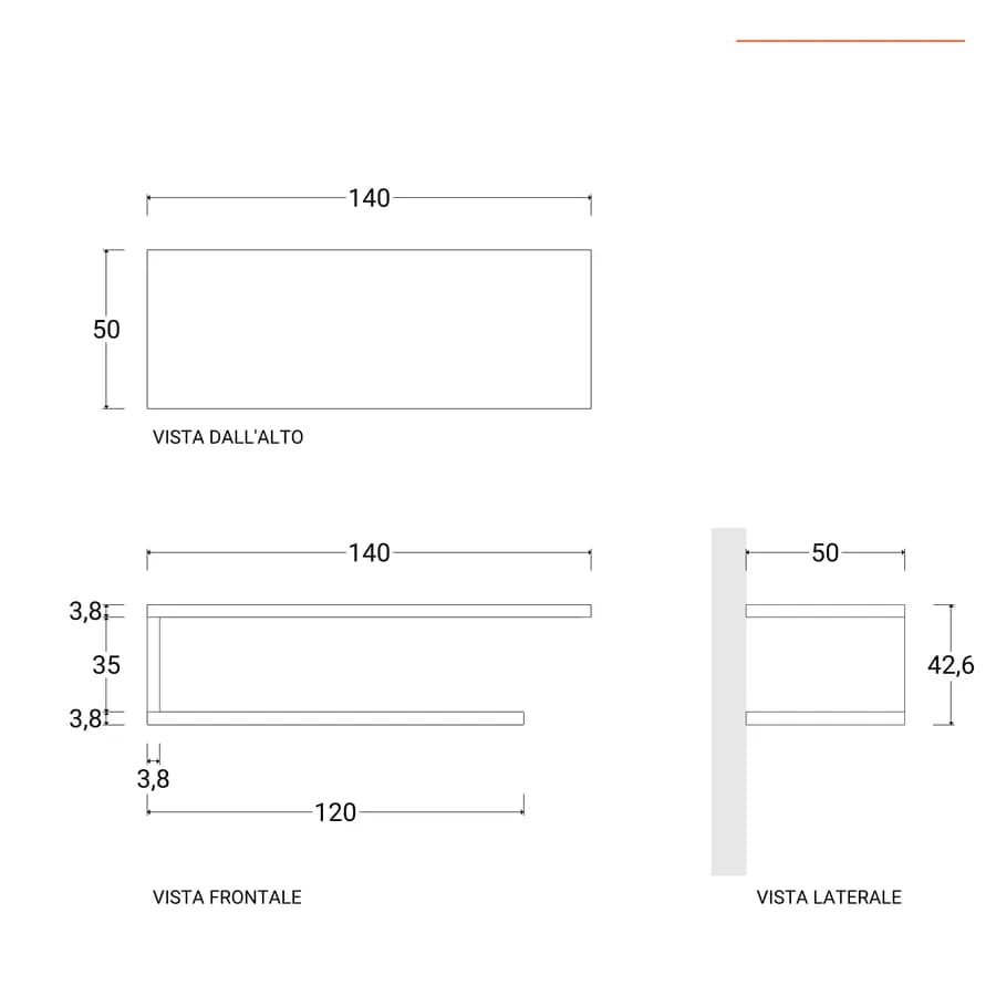 Mensolone bagno 140 cm con ripiano in legno rovere gold e portasalviette nero opaco - Plain