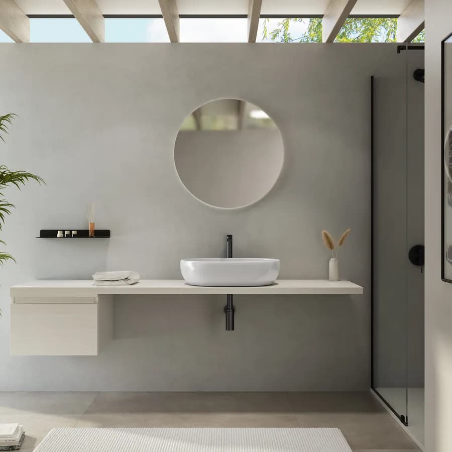 Mensolone bagno 190 cm con cassetto sospeso 50 cm in legno rovere bianco - Plain
