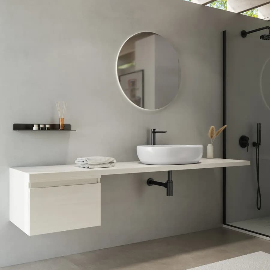Mensolone bagno 190 cm con cassetto sospeso 50 cm in legno rovere bianco - Plain