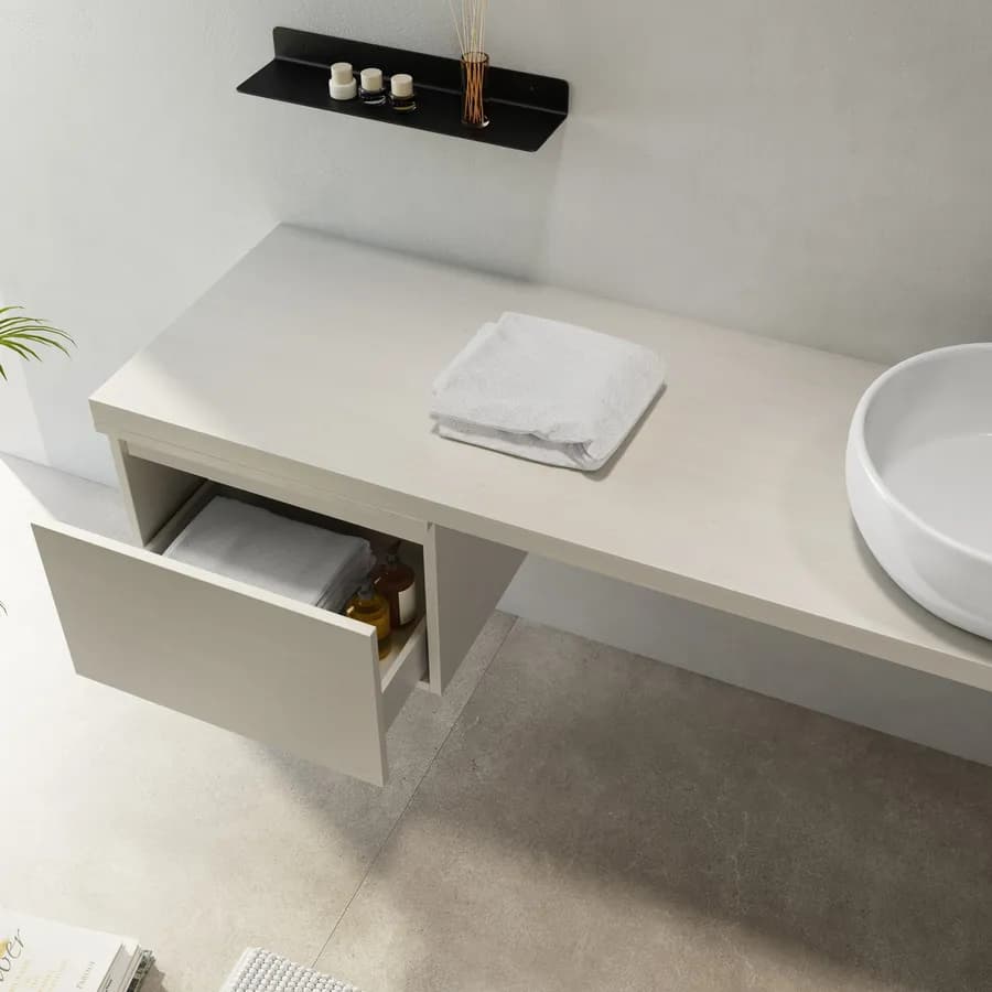 Mensolone bagno 190 cm con cassetto sospeso 50 cm in legno rovere bianco - Plain