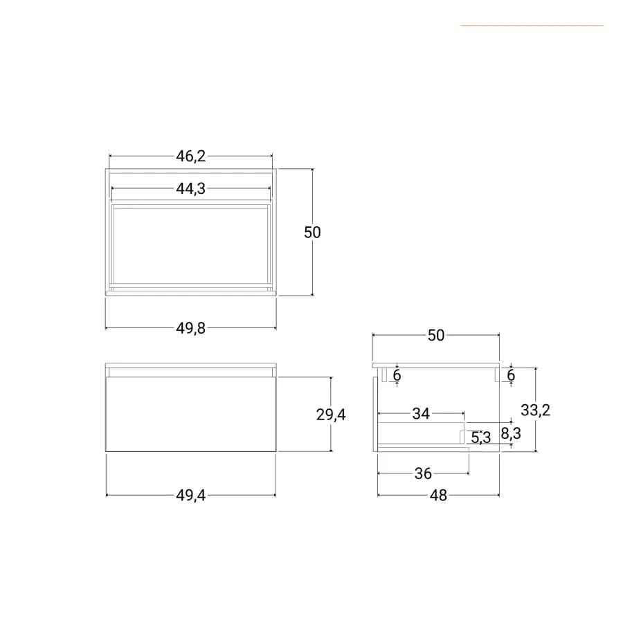 Mensolone bagno 190 cm con cassetto sospeso 50 cm in legno rovere bianco - Plain