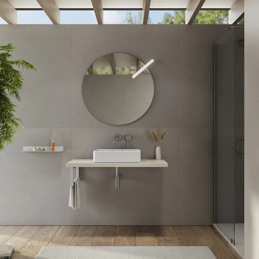 Mensolone bagno 3,8 h sospeso 100 cm in legno rovere bianco - Plain