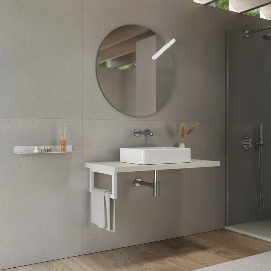 Mensolone bagno 3,8 h sospeso 110 cm in legno rovere bianco - Plain