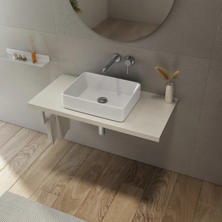 Mensolone bagno 3,8 h sospeso 110 cm in legno rovere bianco - Plain
