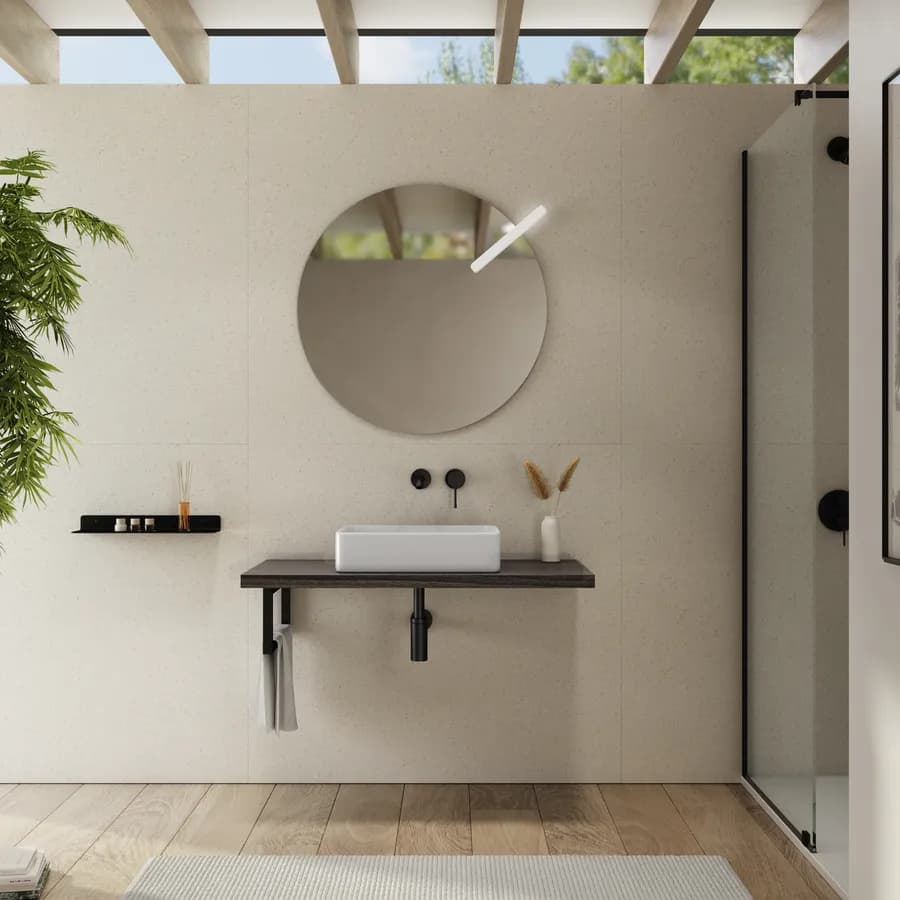Mensolone bagno 3,8 h sospeso 110 cm in legno rovere grigio - Plain