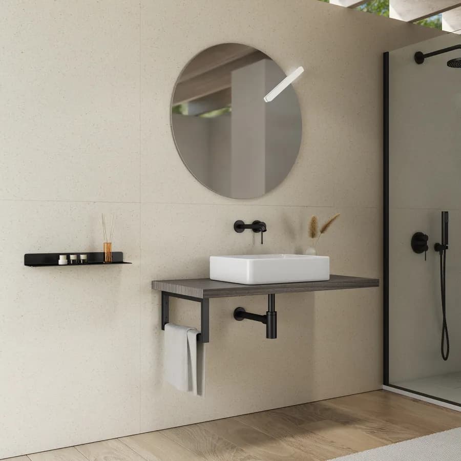 Mensolone bagno 3,8 h sospeso 110 cm in legno rovere grigio - Plain