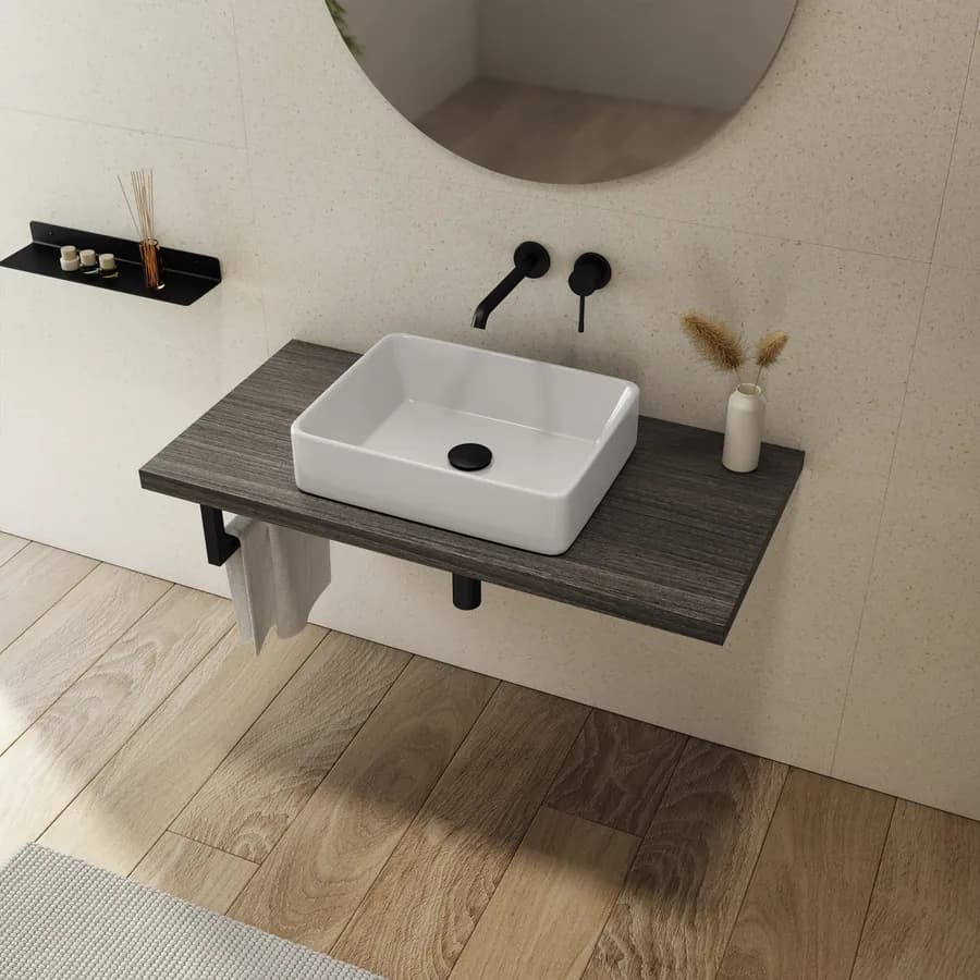 Mensolone bagno 3,8 h sospeso 110 cm in legno rovere grigio - Plain