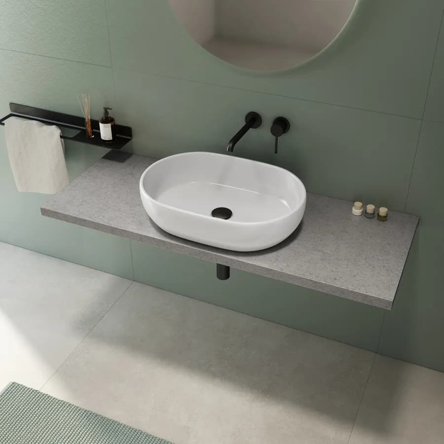 Mensolone bagno 3,8 h sospeso 120 cm in legno grigio pietra opaco - Plain