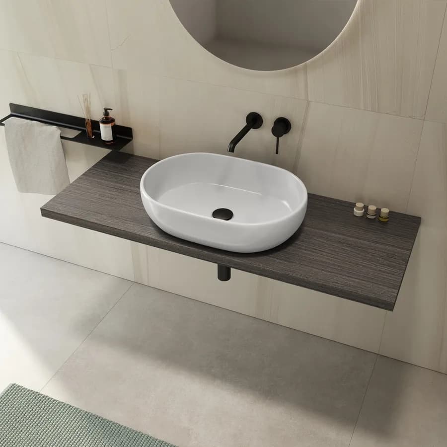 Mensolone bagno 3,8 h sospeso 120 cm in legno rovere grigio - Plain