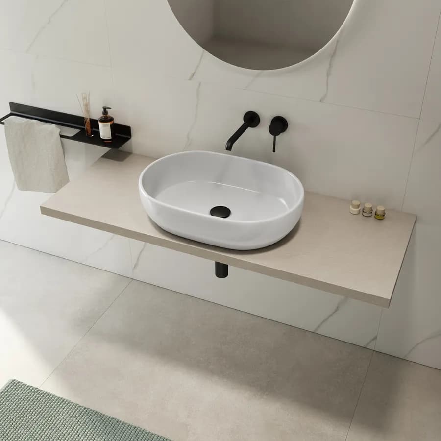 Mensolone bagno 3,8 h sospeso 130 cm in legno argilla - Plain
