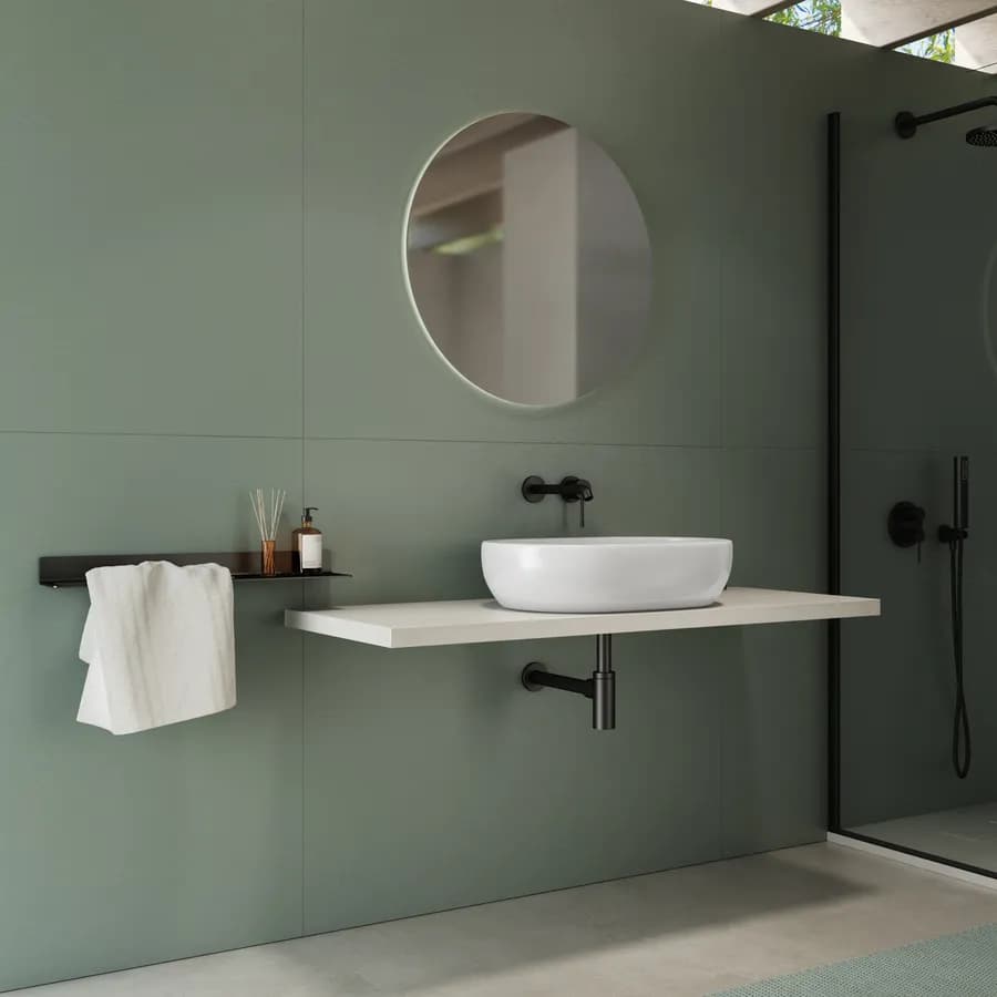 Mensolone bagno 3,8 h sospeso 130 cm in legno rovere bianco - Plain