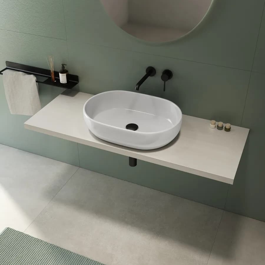 Mensolone bagno 3,8 h sospeso 130 cm in legno rovere bianco - Plain