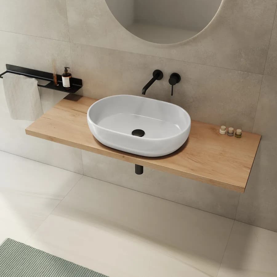 Mensolone bagno 3,8 h sospeso 130 cm in legno rovere gold - Plain