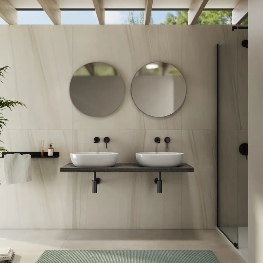 Mensolone bagno 3,8 h sospeso 130 cm in legno rovere grigio - Plain