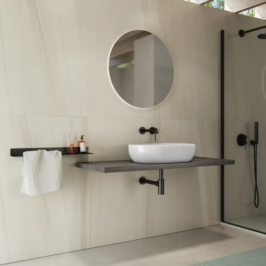Mensolone bagno 3,8 h sospeso 130 cm in legno rovere grigio - Plain