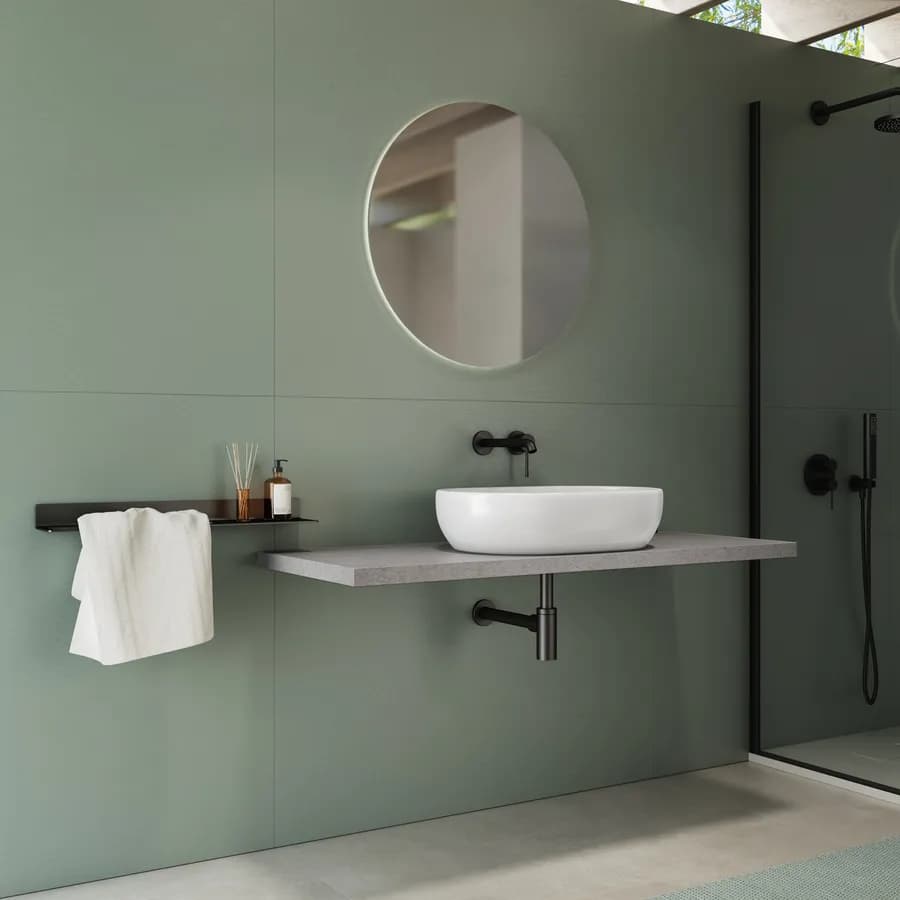 Mensolone bagno 3,8 h sospeso 140 cm in legno grigio pietra opaco - Plain