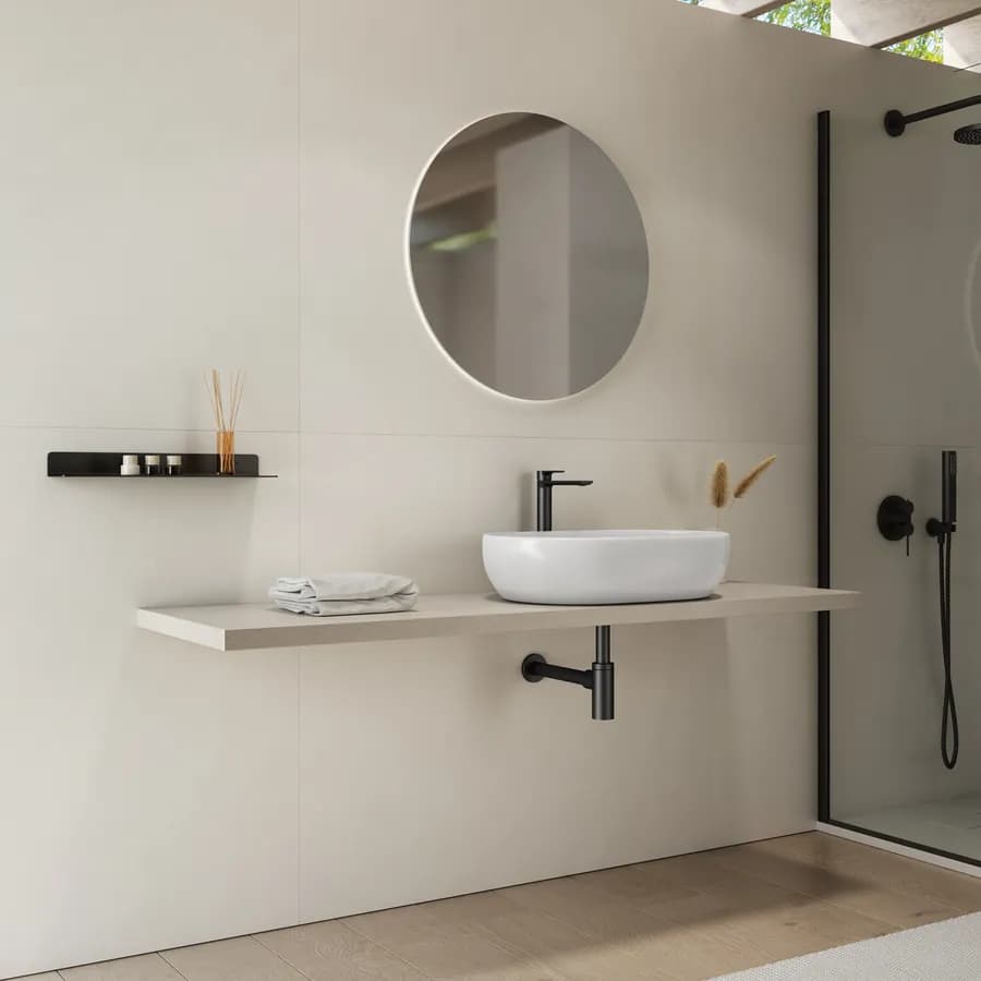 Mensolone bagno 3,8 h sospeso 150 cm in legno argilla - Plain