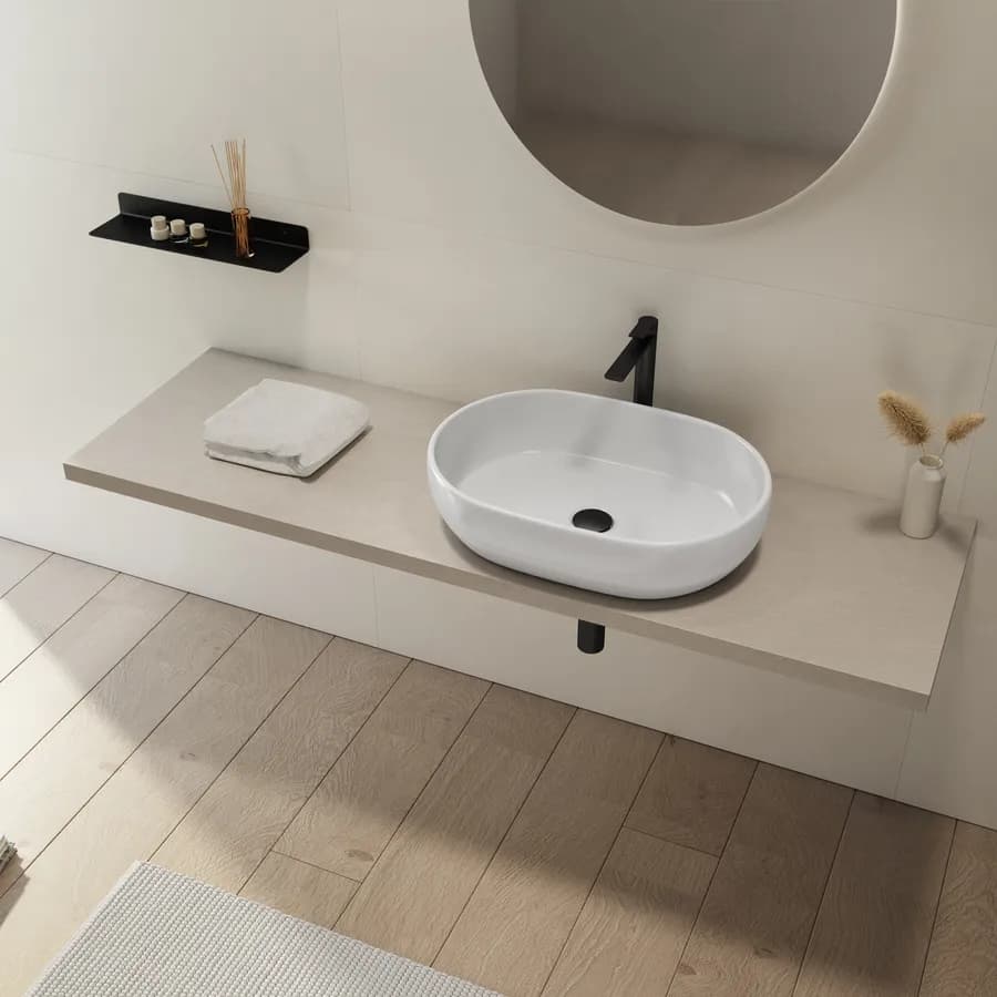 Mensolone bagno 3,8 h sospeso 150 cm in legno argilla - Plain