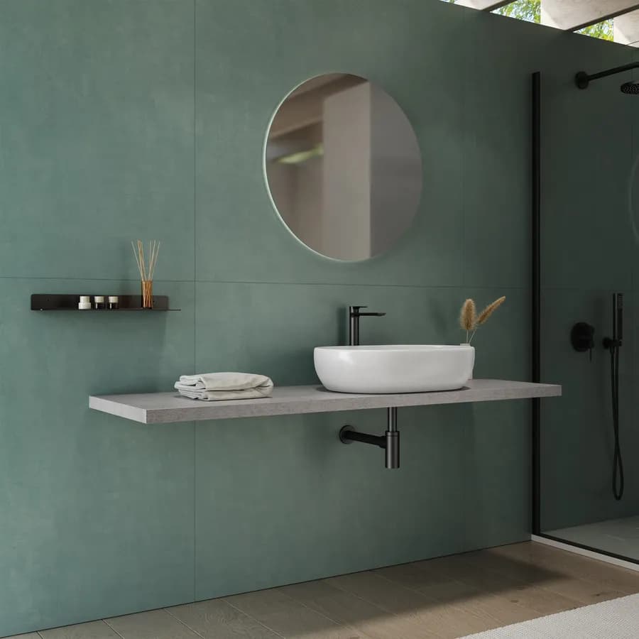 Mensolone bagno 3,8 h sospeso 150 cm in legno grigio pietra opaco - Plain