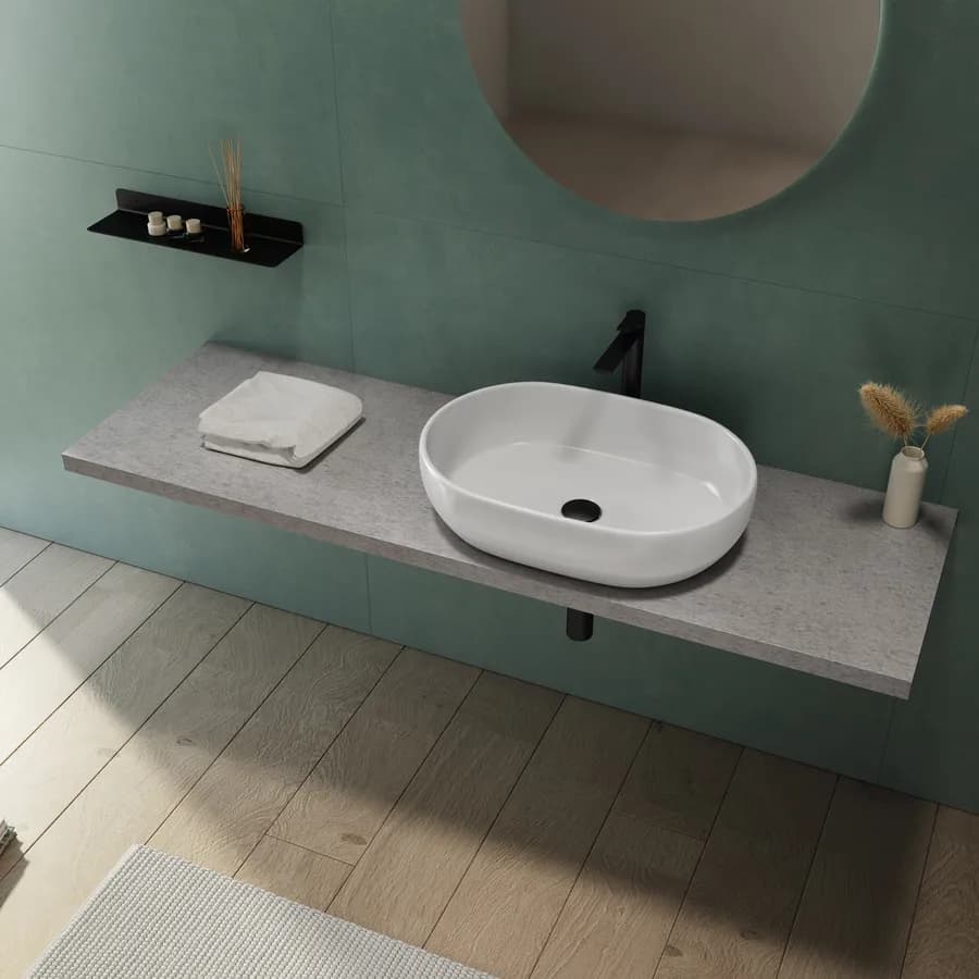 Mensolone bagno 3,8 h sospeso 150 cm in legno grigio pietra opaco - Plain