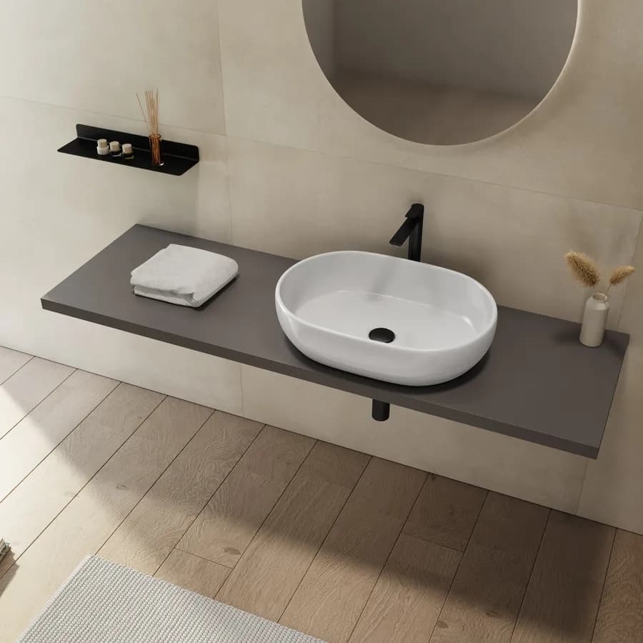 Mensolone bagno 3,8 h sospeso 160 cm in legno grigio ombra - Plain