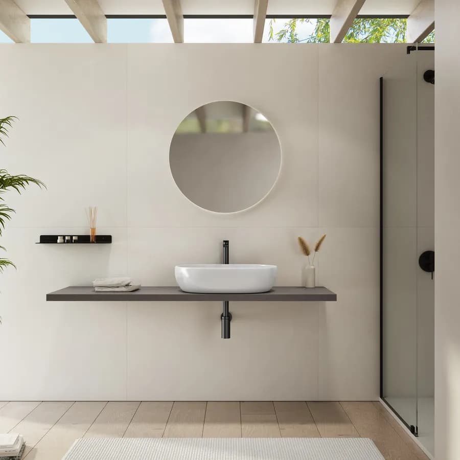 Mensolone bagno 3,8 h sospeso 170 cm in legno grigio ombra - Plain