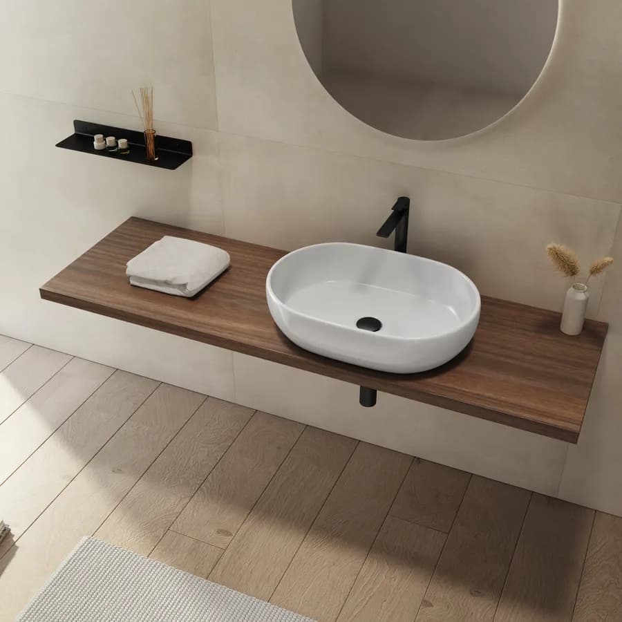Mensolone bagno 3,8 h sospeso 170 cm in legno rovere deciso - Plain