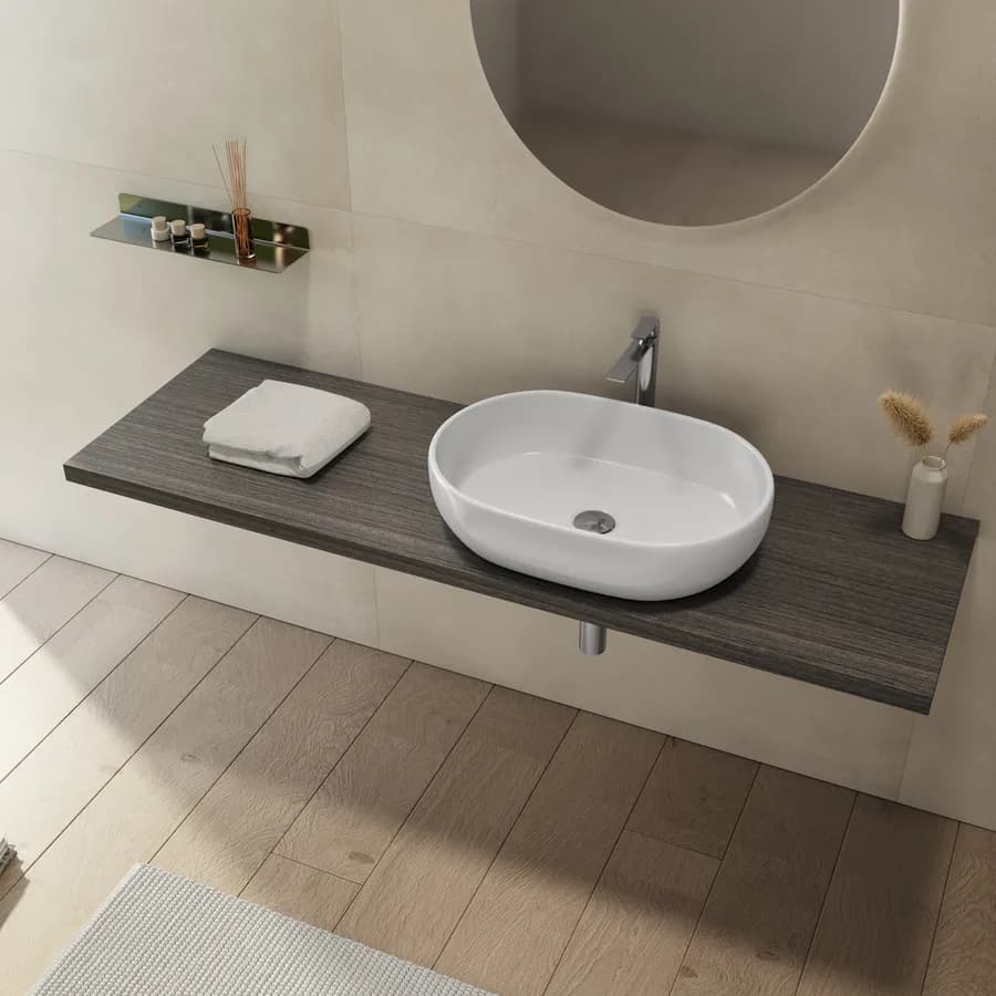 Mensolone bagno 3,8 h sospeso 170 cm in legno rovere grigio - Plain
