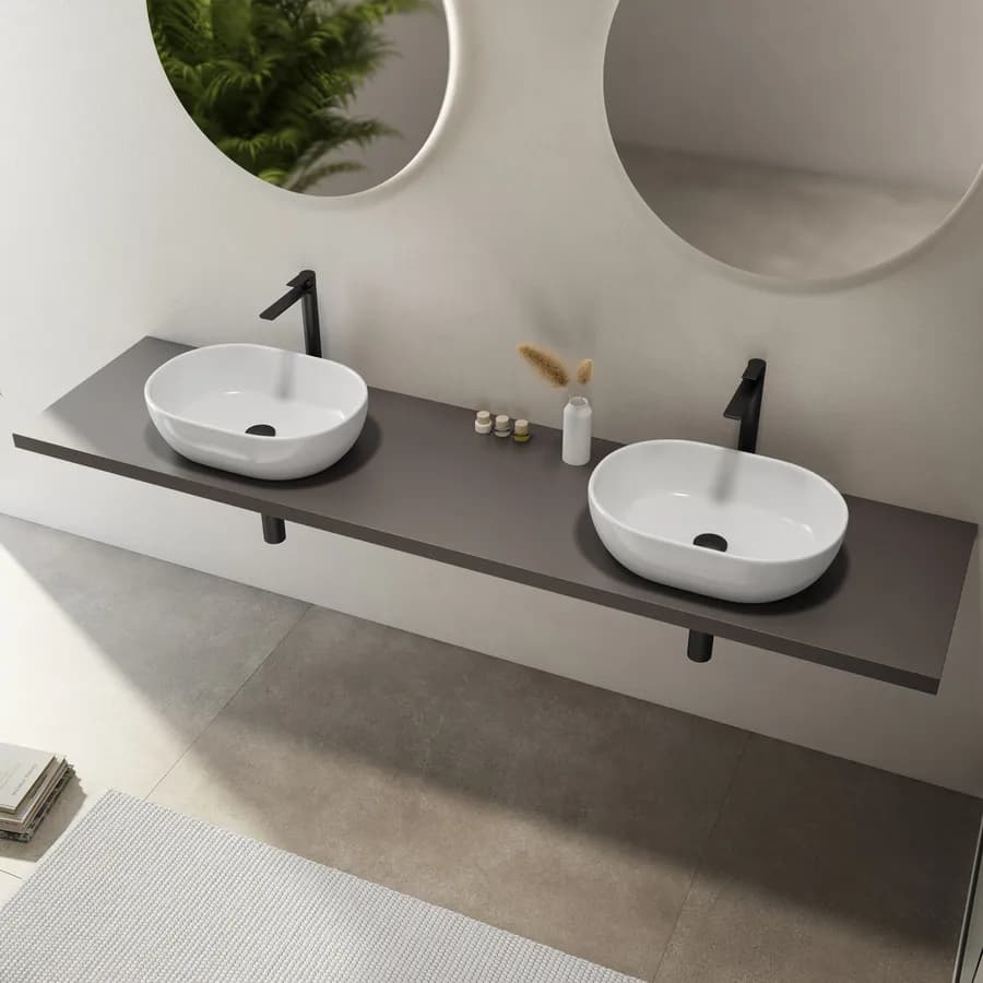 Mensolone bagno 3,8 h sospeso 190 cm in legno grigio ombra - Plain