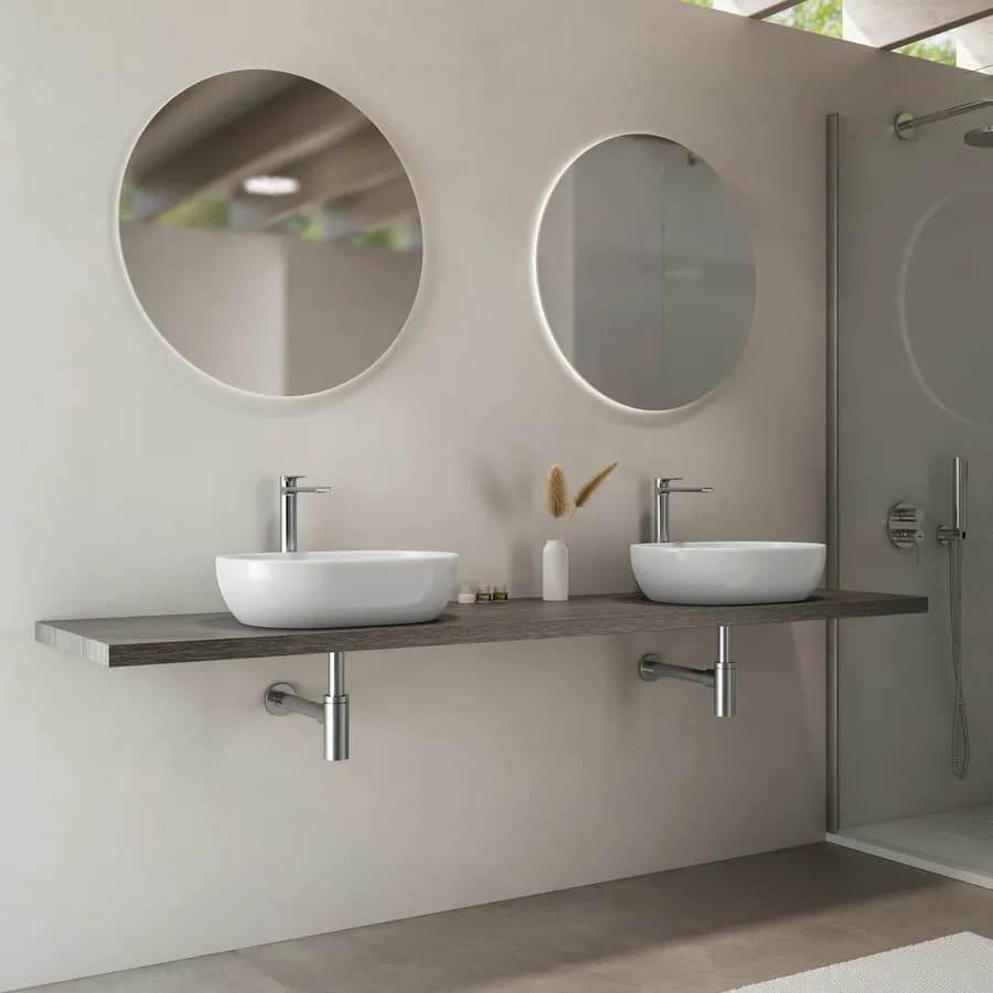 Mensolone bagno 3,8 h sospeso 190 cm in legno rovere grigio - Plain